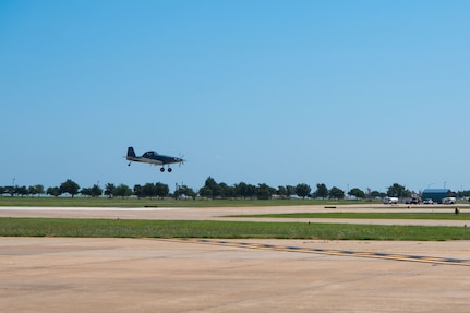 The 137th Special Operations Wing welcomes its first AT-802U trainer aircraft at Will Rogers Air National Guard Base, Oklahoma City, July 29, 2024, following test pilot training at Hurlburt Field, Florida. The AT-802U trainer aircraft will be used to train initial cadre in a representative tail wheel aircraft in preparation for the missionized Armed Overwatch (OA-1K) variant. Secretary of the Air Force Frank Kendall selected WRANGB for the Total Force Integration OA-1K Formal Training Unit. The OA-1K is a low-cost, multirole, rapidly-deployable, small-to-medium size aircraft system to support geographically isolated special operations personnel. The aircraft will perform close air support, precision strike, armed intelligence, surveillance and reconnaissance in austere and permissive environments. (U.S. Air National Guard photo by Senior Airman Erika Chapa)