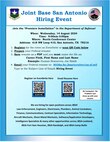 Visual flyer of the Joint Base San Antonio Hiring Event to be held at the Norris Conference Center, San Antonio, on Aug. 14, 2024. (U.S. Air Force courtesy graphic)