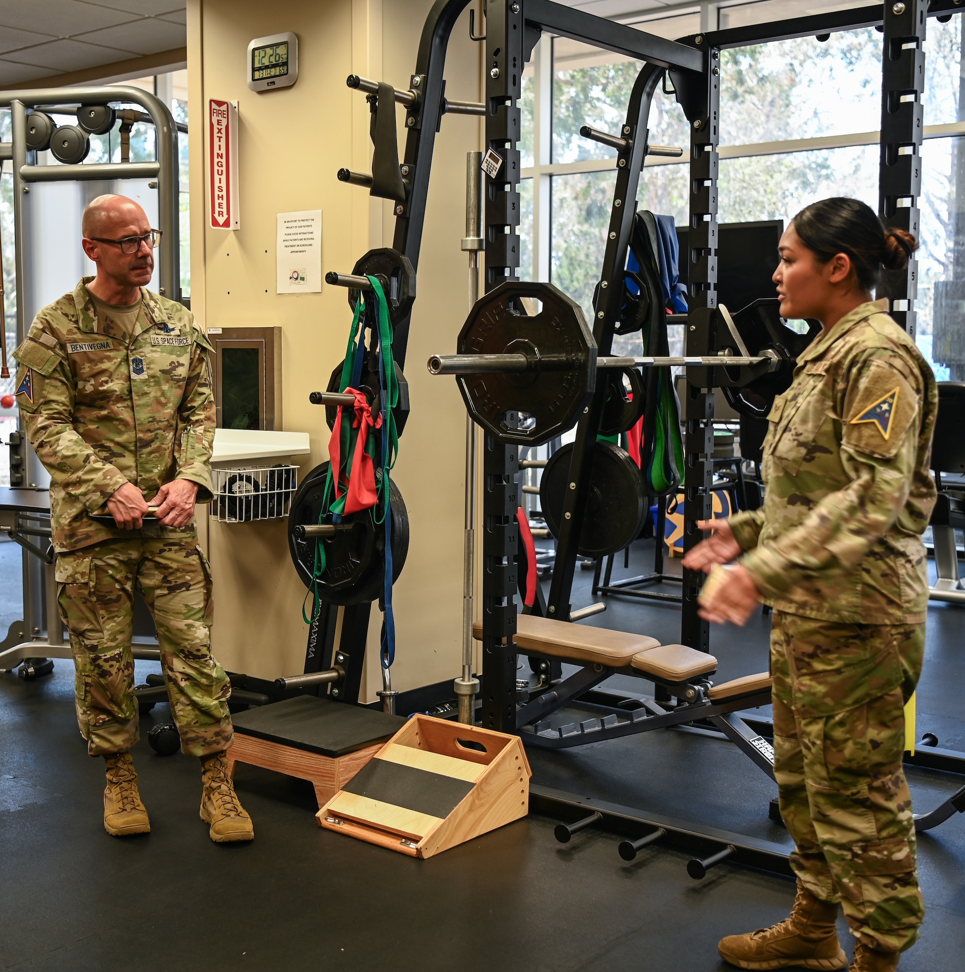 Chief Master Sergeant of the Space Force John Bentivegna tours the 30th Medical Group during a visit at Vandenberg Space Force Base.