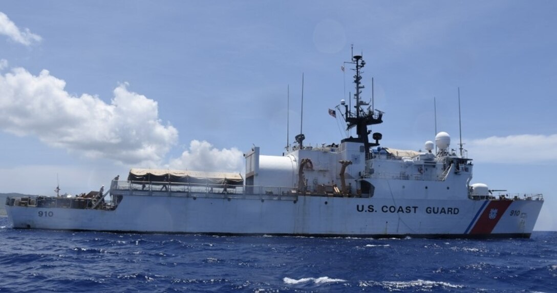 Coast Guard Cutter Thetis (WMEC 910) patrols the Windward Passage, June 15, 2024. Thetis’ crew conducted a 75-day maritime safety and security patrol in the Windward Passage and Florida Straits. (U.S. Coast Guard photo provided by Ensign Kevin Wong)