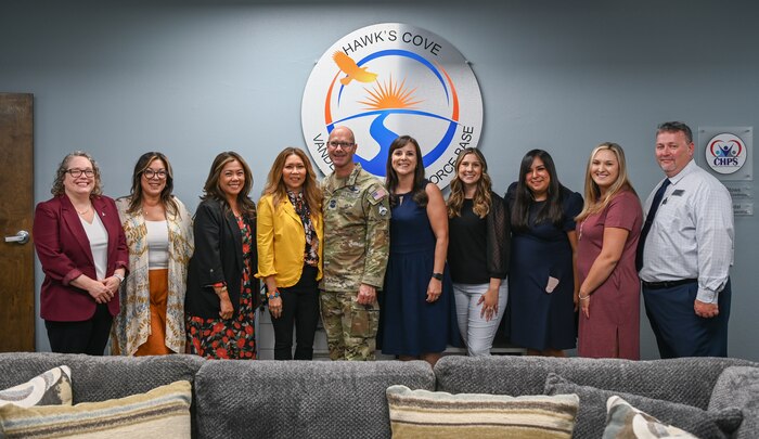 Chief Master Sergeant of the Space Force John Bentivegna visits the Hawk’s Cove during a tour at Vandenberg Space Force Base.