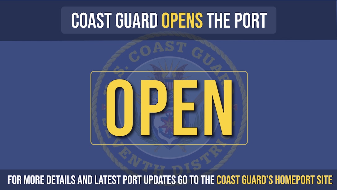 The Coast Guard Captain of the Port opens the Port. Please visit Coast Guard Homeport for specific information regarding your port. (U.S. Coast Guard graphic by PA3 Jose Hernandez)