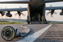 U.S. Air Force Airmen assigned to the 1st Special Operations Wing, conduct Forward Arming and Refueling Point operations during Emerald Warrior 24 FTX II highway landing operation in Bono, Arkansas, August 4, 2024.