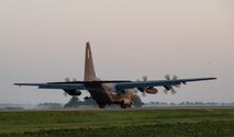 A U.S. Air Force AC-130J Ghostrider Gunship, assigned to the 1st Special Operations Wing, prepares to land on Highway 63 during Emerald Warrior 24 FTX II in Bono, Arkansas, August 4, 2024.