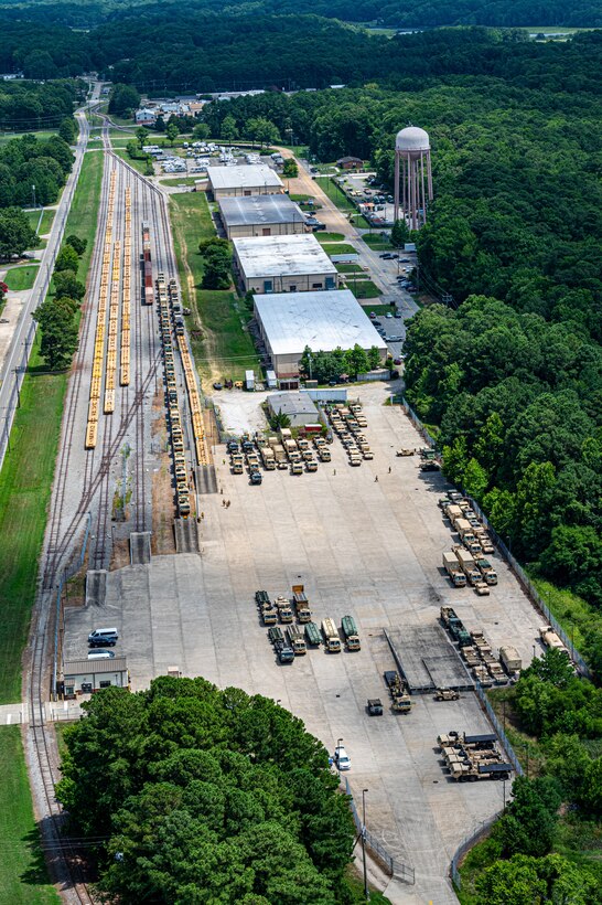 Aerial footage of the rail yard