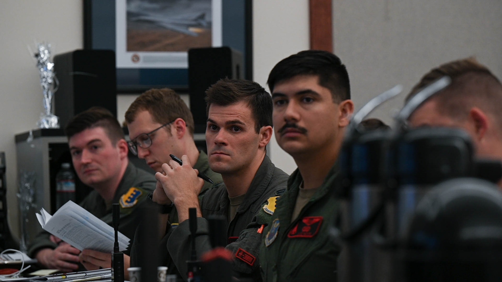 Aircrew assigned to the 34th Bomb Squadron prepare for a CONUS-to-CONUS  mission at Ellsworth Air Force Base, S.D., Aug. 1, 2024. The Department of Defense remains fully committed to defense and deterrence of any actors that would look to undermine or threaten our shared interests. (U.S. Air Force photo by Airman Alec Carlberg)
