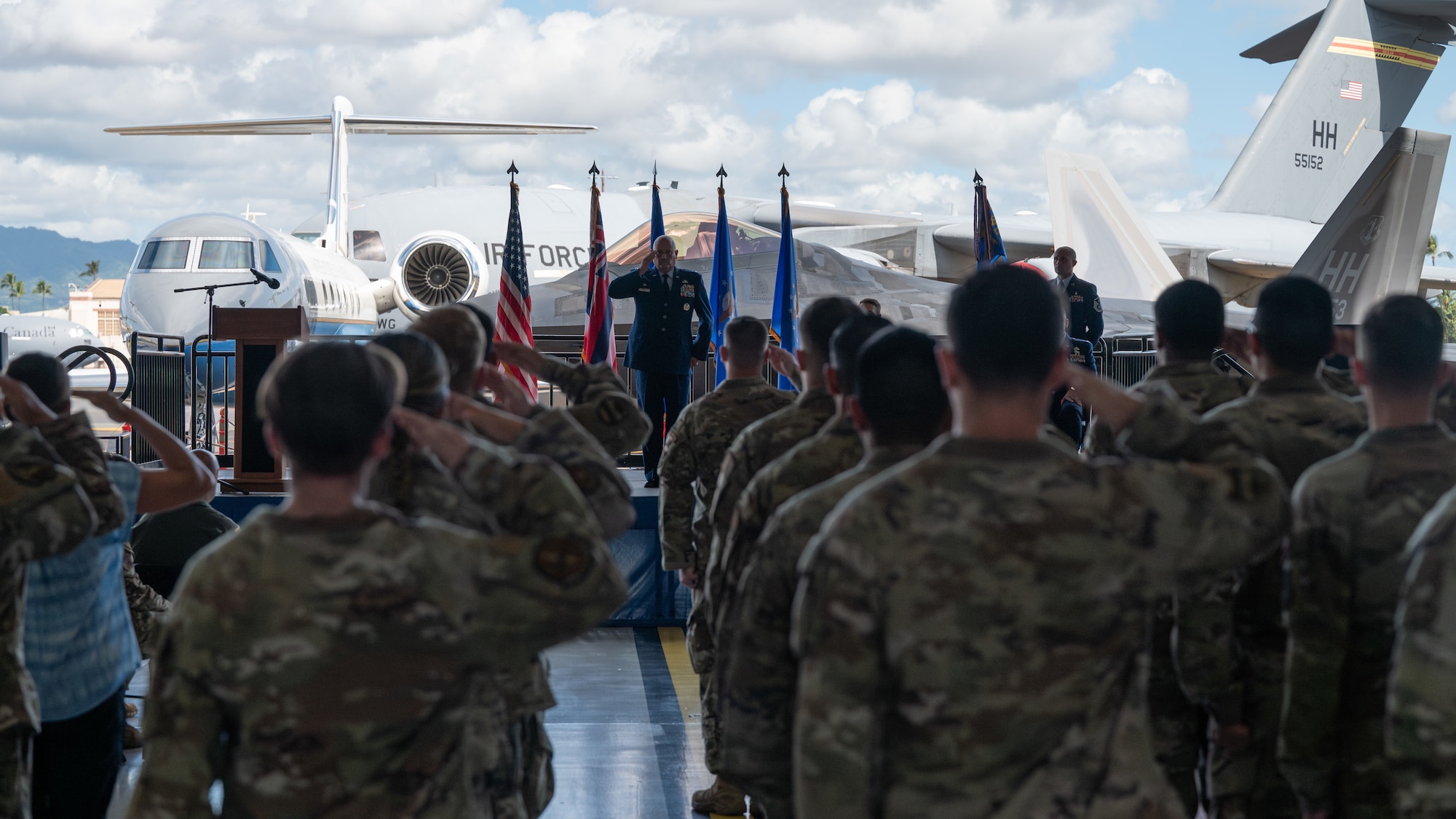 Airmen salute new commander.