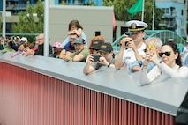 as part of the Parade of Ships in Elliot Bay, Washington, during Seattle Seafair Fleet Week July 30, 2024.  Seattle Fleet Week is a time-honored celebration of the sea services and provides an opportunity for the citizens of Washington to meet Sailors, Marines and Coast Guardsmen, as well as witness firsthand the latest capabilities of today’s U.S. and Canadian maritime services. (U.S. Navy photo by Mass Communication Specialist 1st Class Jacob. I. Allison)