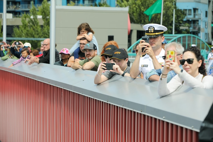 as part of the Parade of Ships in Elliot Bay, Washington, during Seattle Seafair Fleet Week July 30, 2024.  Seattle Fleet Week is a time-honored celebration of the sea services and provides an opportunity for the citizens of Washington to meet Sailors, Marines and Coast Guardsmen, as well as witness firsthand the latest capabilities of today’s U.S. and Canadian maritime services. (U.S. Navy photo by Mass Communication Specialist 1st Class Jacob. I. Allison)