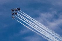 The U.S. Navy Blue Angels flight demonstration team performs over Lake Washington, Seattle, as part of Seattle Seafair Fleet Week Aug. 2, 2024.  Seattle Fleet Week is a time-honored celebration of the sea services and provides an opportunity for the citizens of Washington to meet Sailors, Marines and Coast Guardsmen, as well as witness firsthand the latest capabilities of today’s maritime services. (U.S. Navy photo by Mass Communication Specialist 1st Class Jacob I. Allison)