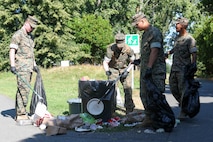 U.S. Marines pick up trash at Myrtle Edwards Park for Seattle Fleet Week Aug. 3, 2024. Seattle Fleet Week is a time-honored celebration of the sea services and provides an opportunity for the citizens of Washington to meet Sailors, Marines and Coast Guardsmen, as well as witness firsthand the latest capabilities of today’s maritime services. (U.S. Navy photo by Mass Communication Specialist 3rd Class Justin Ontiveros)