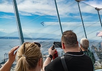 The U.S. Navy Blue Angels flight demonstration team performs over the Space Needle as part of Seattle Seafair Fleet Week Aug. 3, 2024. Seattle Fleet Week is a time-honored celebration of the sea services and provides an opportunity for the citizens of Washington to meet Sailors, Marines and Coast Guardsmen, as well as witness firsthand the latest capabilities of today’s maritime services. (U.S. Navy photo by Mass Communication Specialist 2nd Class Gwendelyn L. Ohrazda)