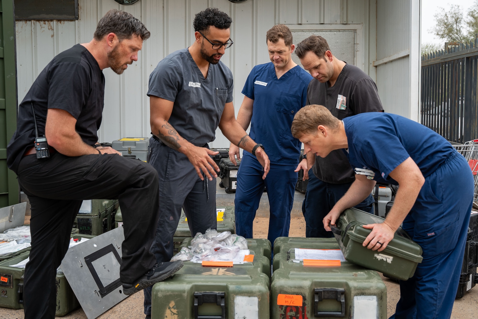 U.S. Army Soldiers assigned to the 759th Forward Resuscitative Surgical Detachment (Airborne) deliberate on organizing medical supplies during AMISTAD 24 in Filadelfia, Paraguay, July 31, 2024. The 759th FRSD (ABN) is one of three Airborne surgical teams in the U.S. Army. The unit was originally activated in 1945 and has a rich history of deployment in support of Vietnam War, Operation Iraqi Freedom, Operation Enduring Freedom and Operation Freedom Sentinel. The normal battle rhythm for the 759th FRSD (ABN) involves a robust training regimen of tactical training, clinical skills, and airborne operations. (U.S. Air Force photo by Tech. Sgt. Carly Feliciano)