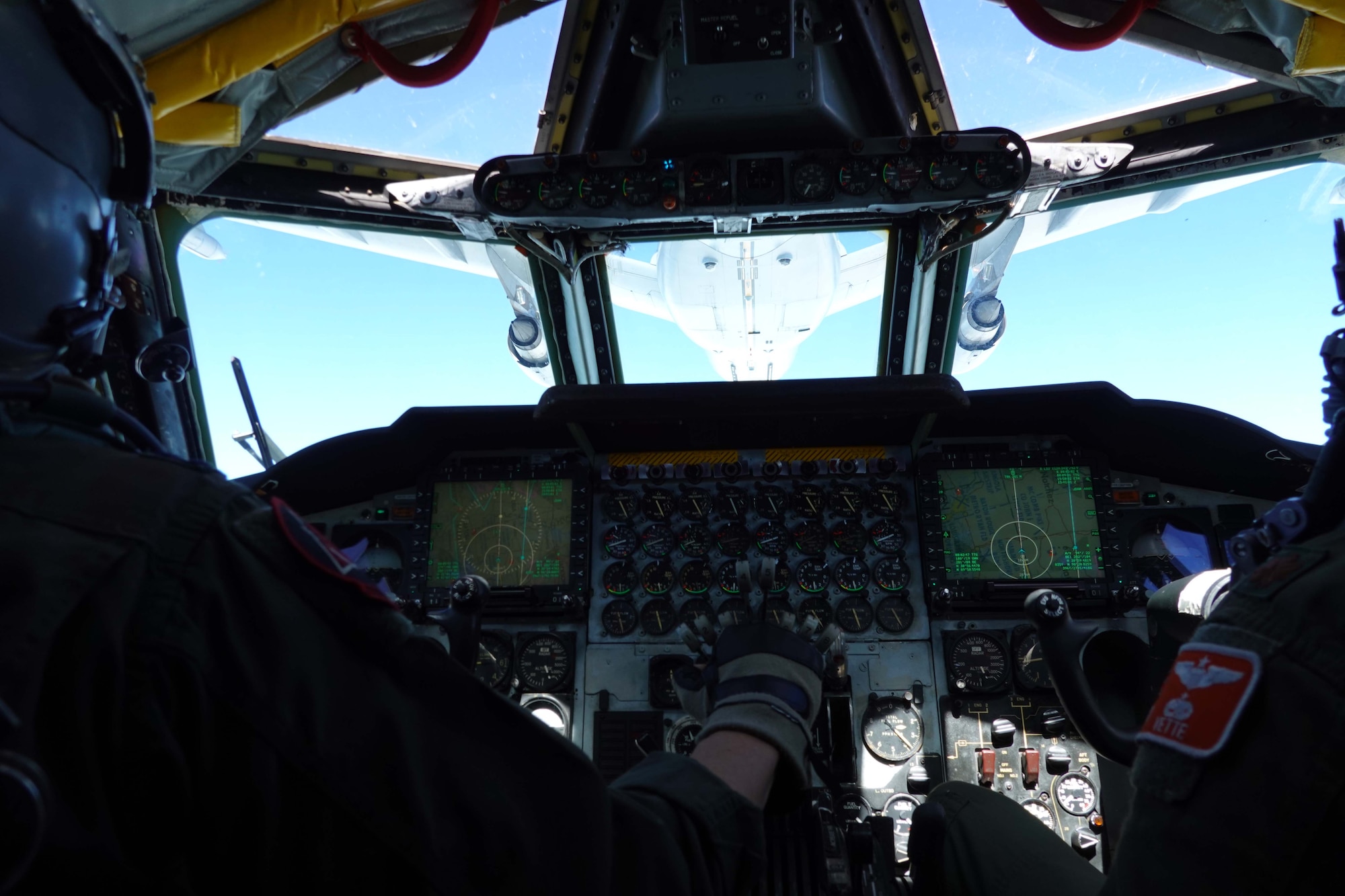 U.S. Airmen assigned to the 343rd Bomb Squadron, 93rd BS, 49th BS, and 11th BS refuel a B-52 Stratofortress beneath an Australian Air Force KC-30A Multi-Role Tanker Transport, June 21, 2024, at Barksdale Air Force Base, Louisiana. The mission allowed the aircrew to become certified on the tanker and enabled them to certify other U.S. aircrew on it. (courtesy photo)
