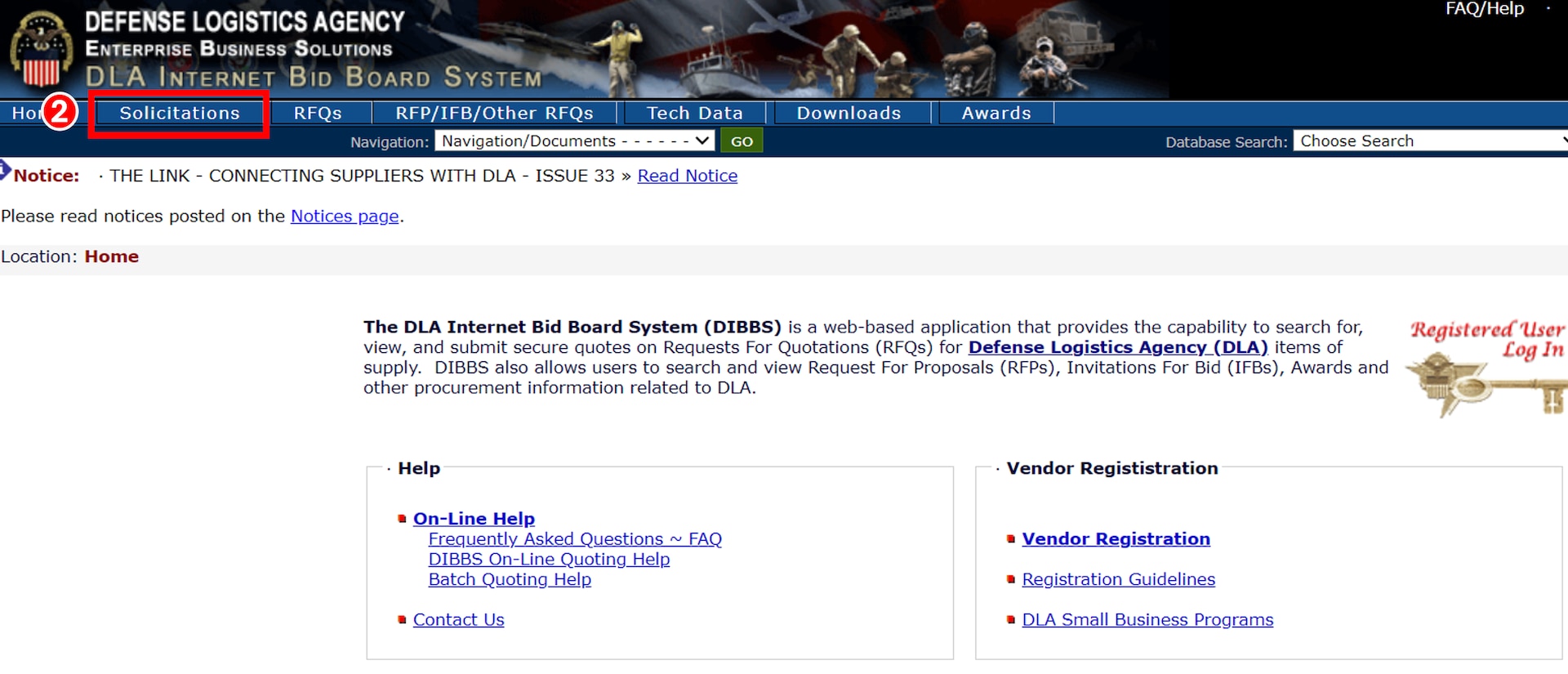 Click on the "Solicitations" tab to locate solicitations.