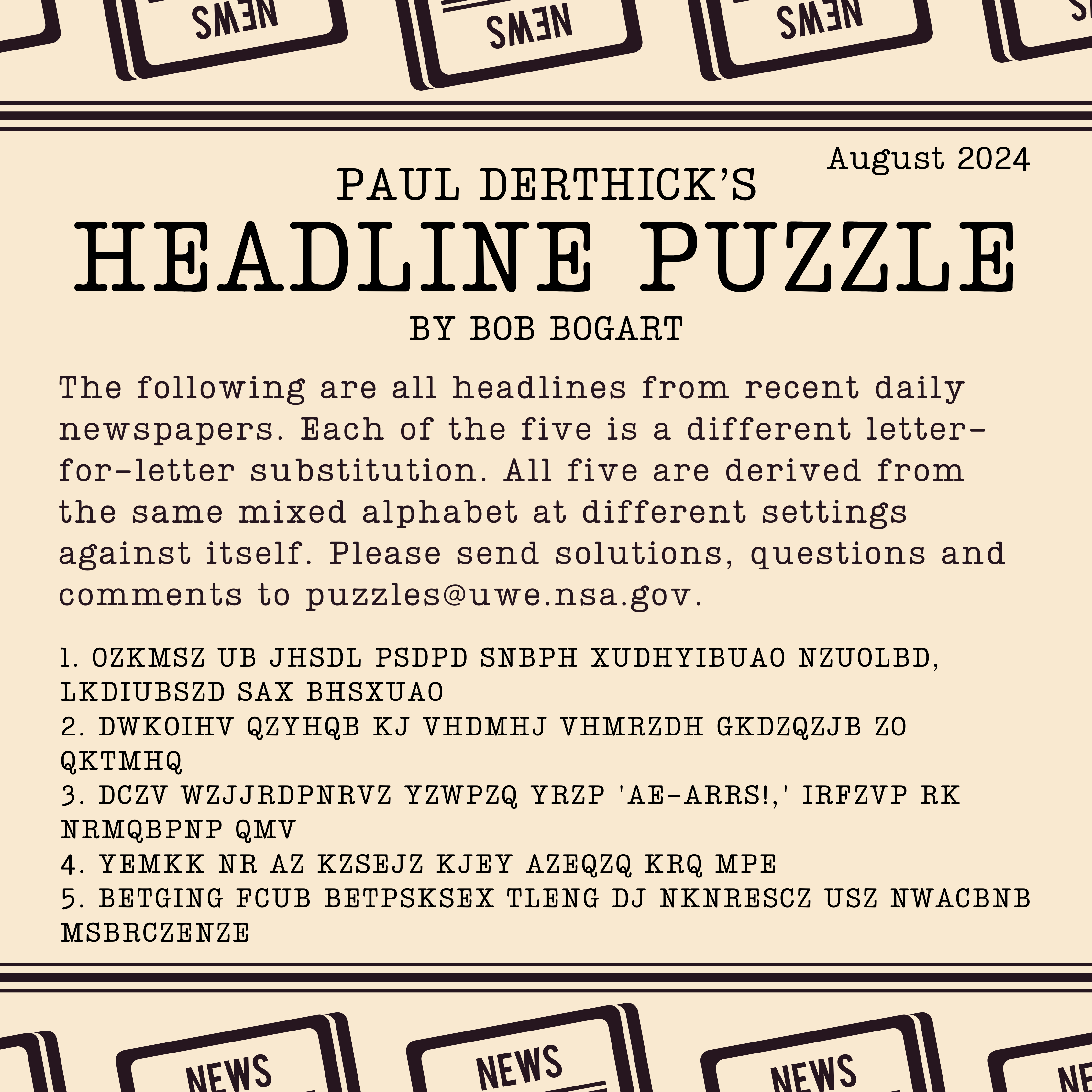 Headline Puzzle: September 2024 > National Security Agency/Central