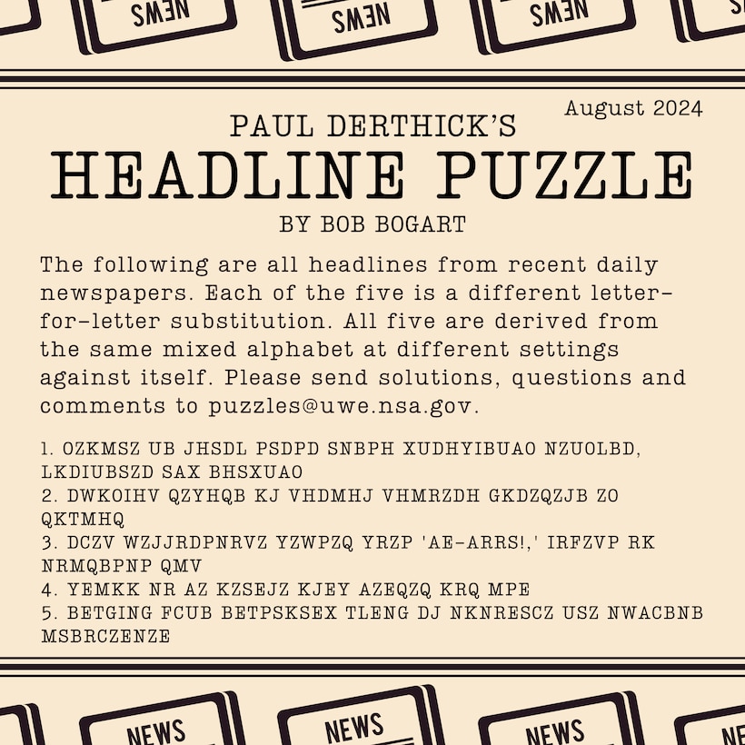 Headline Puzzle: August 2024 Encrypted Headlines Graphic