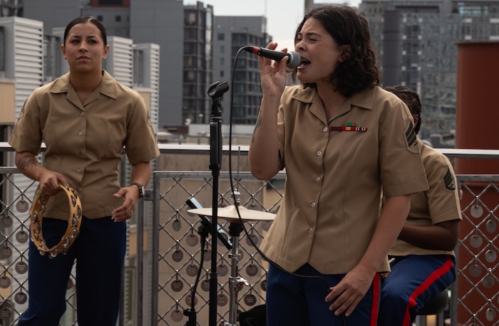 U.S. Marines with 1st Marine Division Band give a public performance at Pike Place Market in Seattle, Washington as part of Seattle Fleet Week July 31, 2024. During fleet week, service members participate in various community service events, showcase capabilities and equipment to the community, and enjoy the hospitality of Seattle and its surrounding areas. (U.S. Marine Corps photo by Cpl. Bruin Largent)