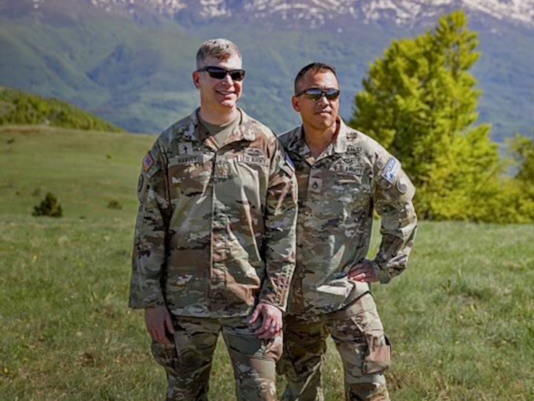Staff Sgt Custodio on deployment with Chaplain Brian Harvey