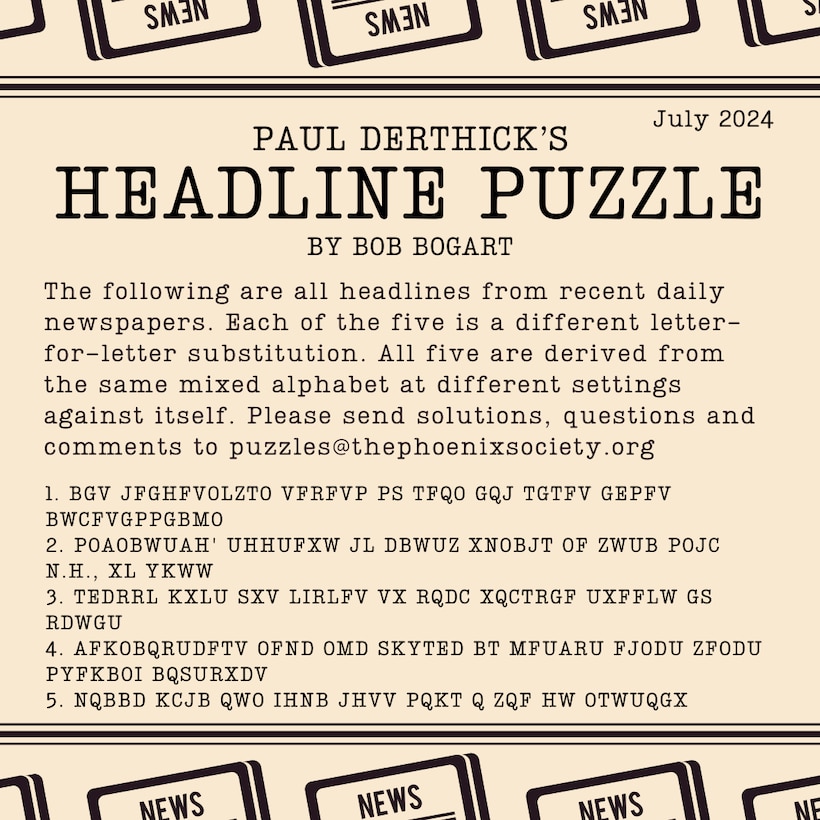 Headline Puzzle July 2024: Encrypted Headlines