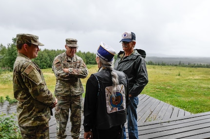 Veterans from the Fairbanks surrounding communities and the 168th Wing gathered and visited with each other, overlooking the grounds at the open house of the future site of the Interior Alaska Veterans Cemetery, Salcha, Alaska, July 29, 2024.