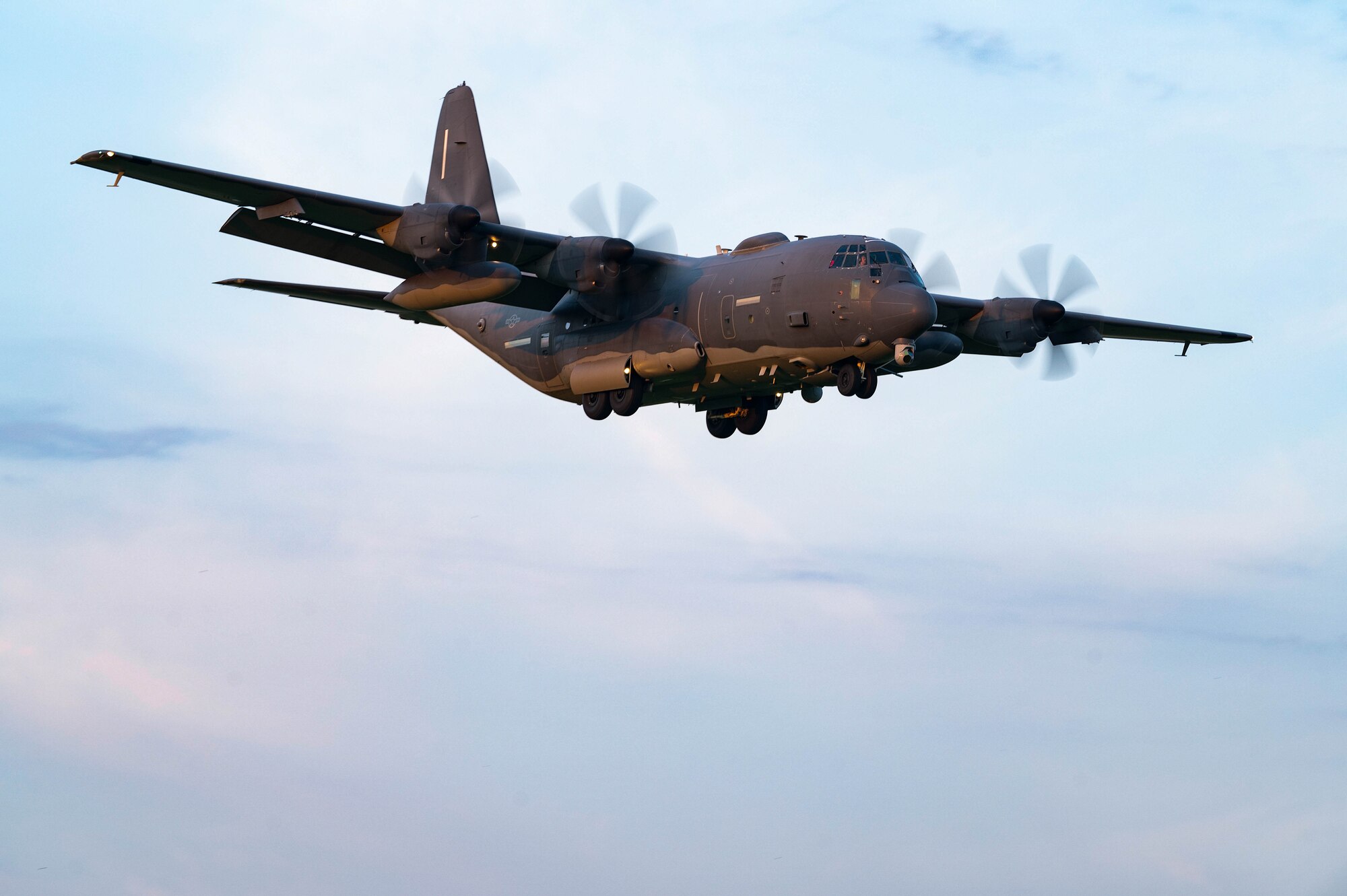 A U.S. Air Force AC-130J Ghostrider Gunship, assigned to the 1st Special Operations Wing, prepares to land on Highway 63 during Emerald Warrior 24 FTX II in Bono, Arkansas, August 4, 2024.