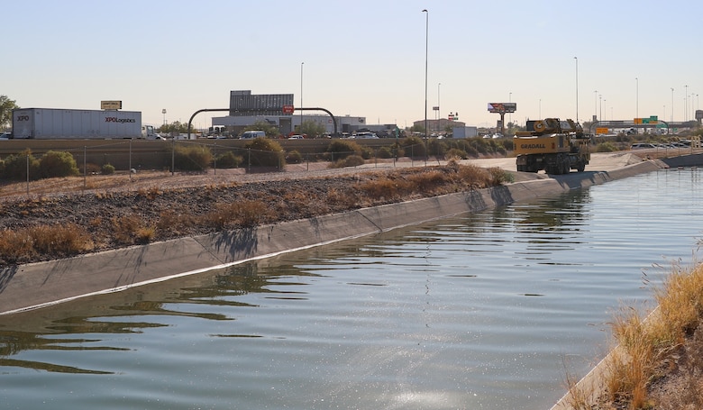 Pictured is a portion of the 1,000-foot stretch of irrigation canal in central Arizona within the Gila River Indian Community Reservation over which the U.S. Army Corps of Engineers is planning to install solar panels, Nov. 9, 2023.