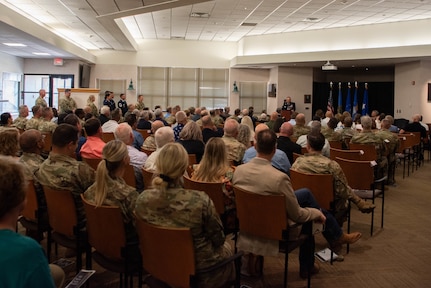 U.S. Air Force Brig. Gen. Rick L. Mutchler, Oklahoma National Guard Chief of Staff-Air, speaks to the audience at his retirement ceremony at Will Rogers Air National Guard Base, Oklahoma City, Aug. 3, 2024. Mutchler’s exemplary service earned him numerous awards and decorations, including the Legion of Merit, Meritorious Service Medal with three oak leaf clusters, and the Air Force Commendation Medal with one oak leaf cluster. (U.S. Air National Guard photo by Airman Kaedin Teel)