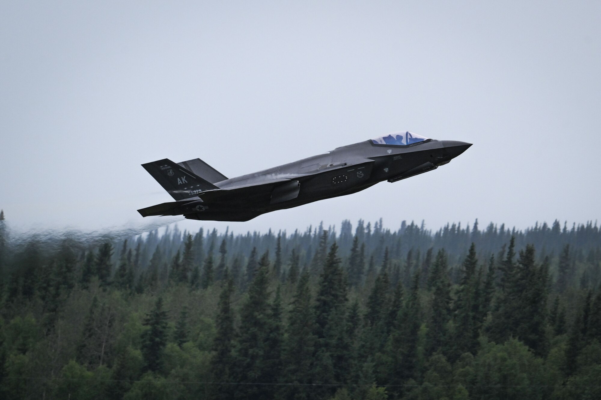 An F-35A Lightning II takes off from Eielson Air Force Base, Alaska, July 29, 2024.