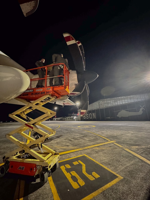 U.S. Coat Guard Petty Officer 2nd Class Johnathan Tippy, Petty Officer 2nd Class Jean Collado and Petty Officer 2nd Class Kevin King conduct maintenance on an engine of a U.S. Coast Guard Air Station Barbers Point HC-130 Super Hercules on the ramp at the Royal New Zealand Air Force Base in Auckland, New Zealand, July 5, 2024.
The U.S. Coast Guard completed participation in Operation Nasse, a three-month operation conducted by Australia, France, New Zealand, and the U.S. to safeguard the invaluable marine resources of Pacific Island nations and the Western Central Pacific Ocean (U.S. Coast Guard photo by Petty Officer 2nd Class Nicholas Martino)