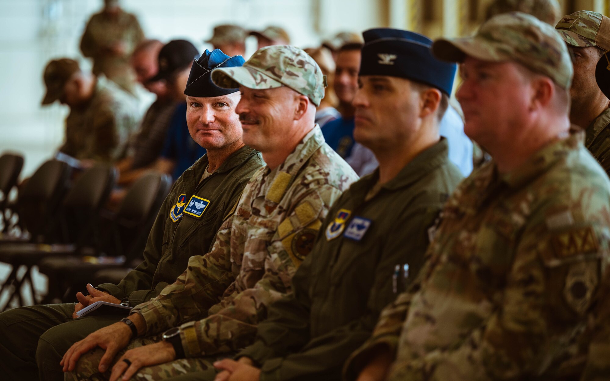 U.S. Air Force Col. David Berkland (left), 56th Fighter Wing commander, and other members of base leadership attend the 13th Combat Air Base Squadron assumption of command ceremony, Aug. 5, 2024, at Luke Air Force Base, Arizona.