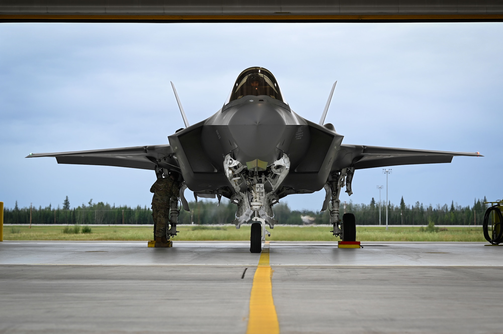 U.S. Air Force Capt. Hunter Wade, 58th Fighter Squadron F-35A Lightning II Basic-Course pilot, prepares for a sortie at Eielson Air Force Base, Alaska, July 29, 2024