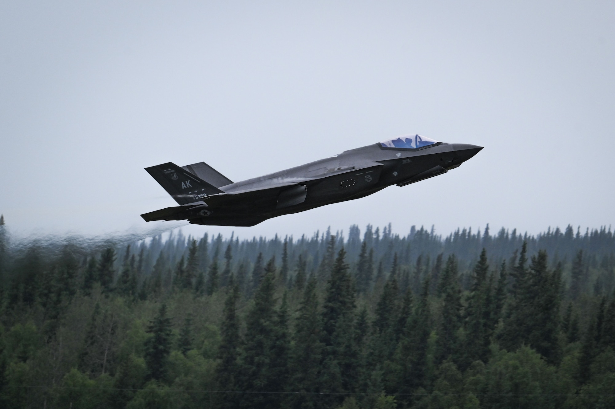 An F-35A Lightning II takes off from Eielson Air Force Base, Alaska, July 29, 2024.