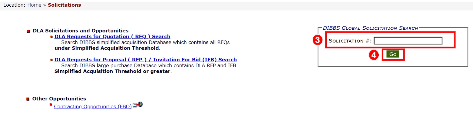 Input the solicitation number into the search bar and click "Go."