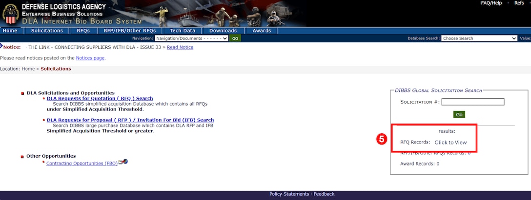 Select "Click to View" to access the RFQ records.