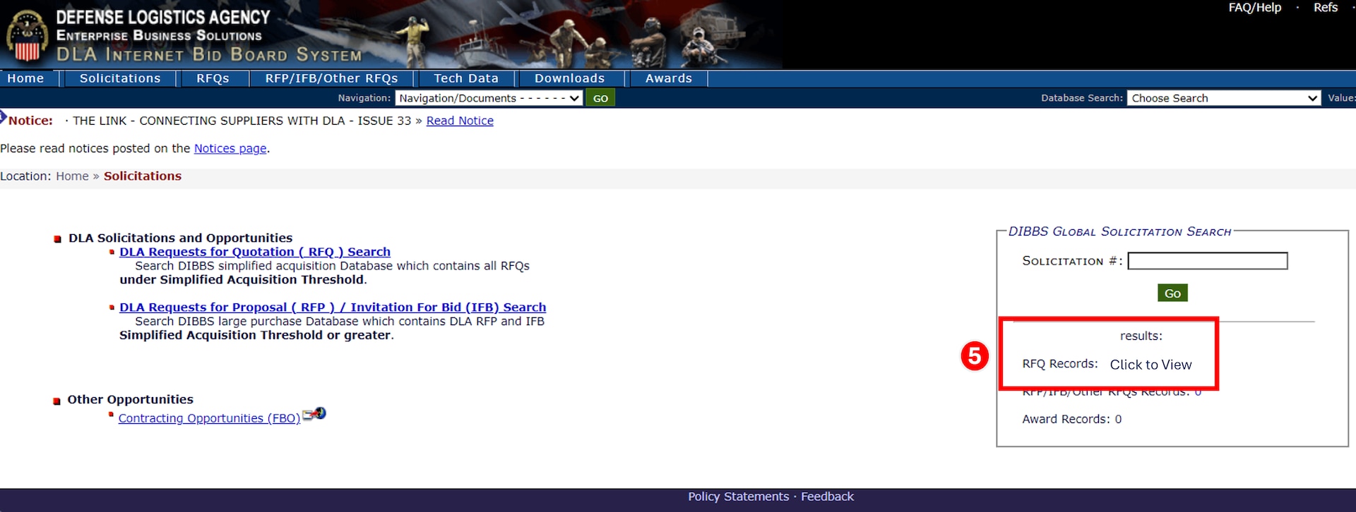 Select "Click to View" to access the RFQ records.