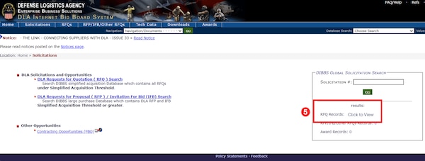 Select "Click to View" to access the RFQ records.