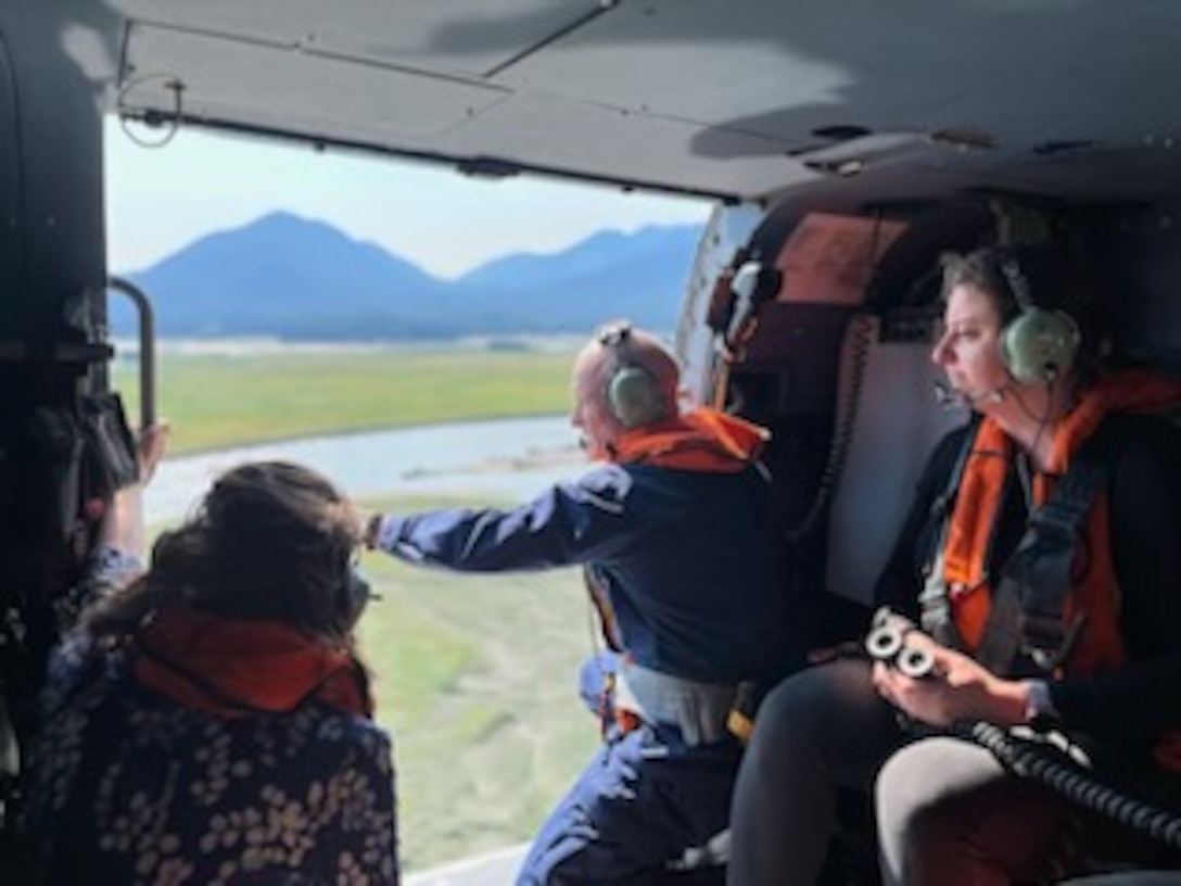 The Coast Guard and Alaska Department of Environmental Conservation are responding to flooding in Mendenhall Valley, Alaska, Aug. 6, 2024. Pollution responders are conducting overflights of the impacted area, shoreline assessments along Mendenhall River, and water-side assessments in and around Fritz Cove via a response boat from Station Juneau. U.S. Coast Guard photo.