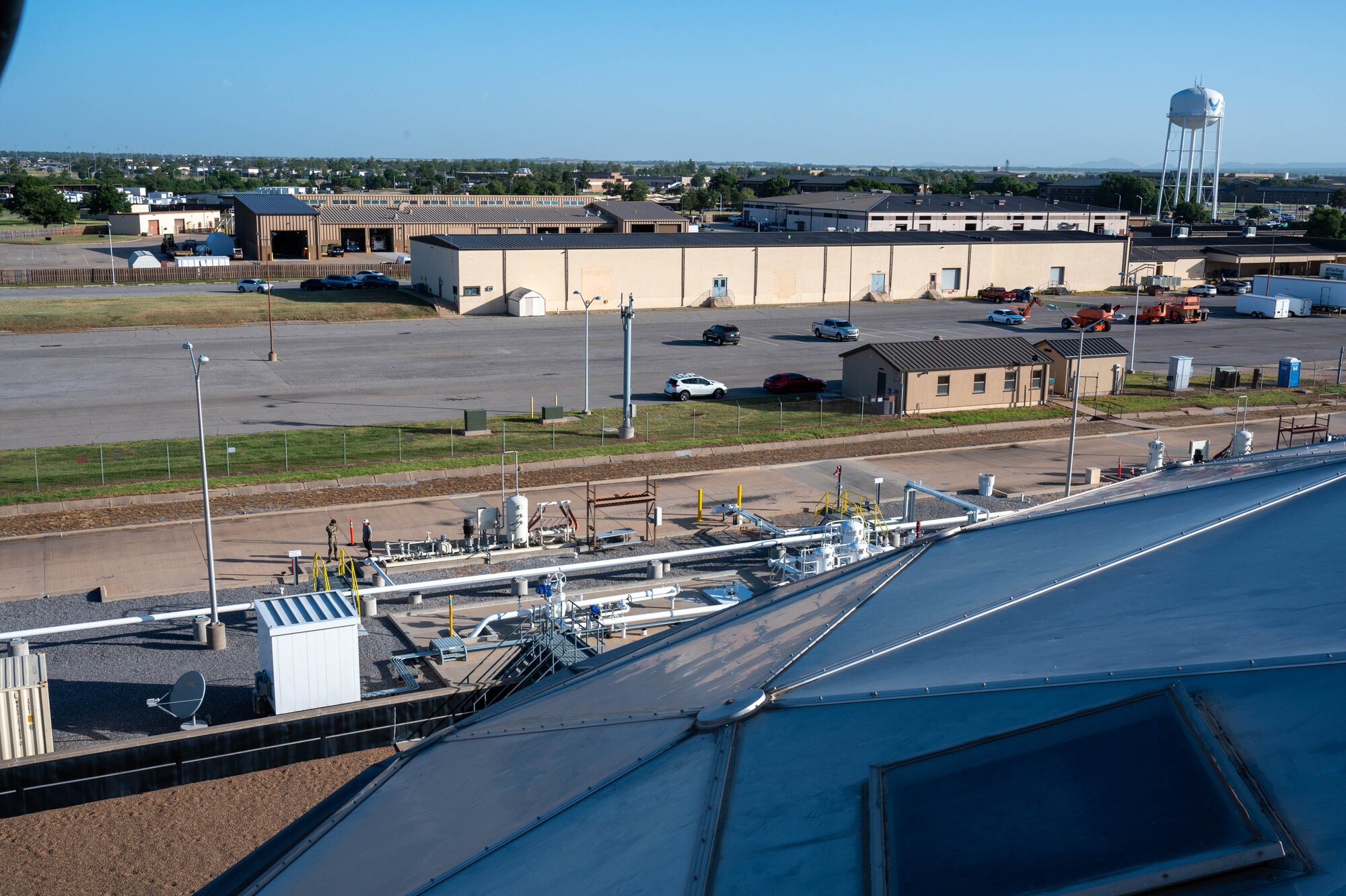 The base pipeline at Altus Air Force Base, Oklahoma, July 2, 2024. The newly reopened pipeline has helped reduce manning hours and carbon footprints by reducing the amount of tank truck trips and drivers needing to be escorted on base. (U.S. Air Force photo by Airman 1st Class Heidi Bucins)