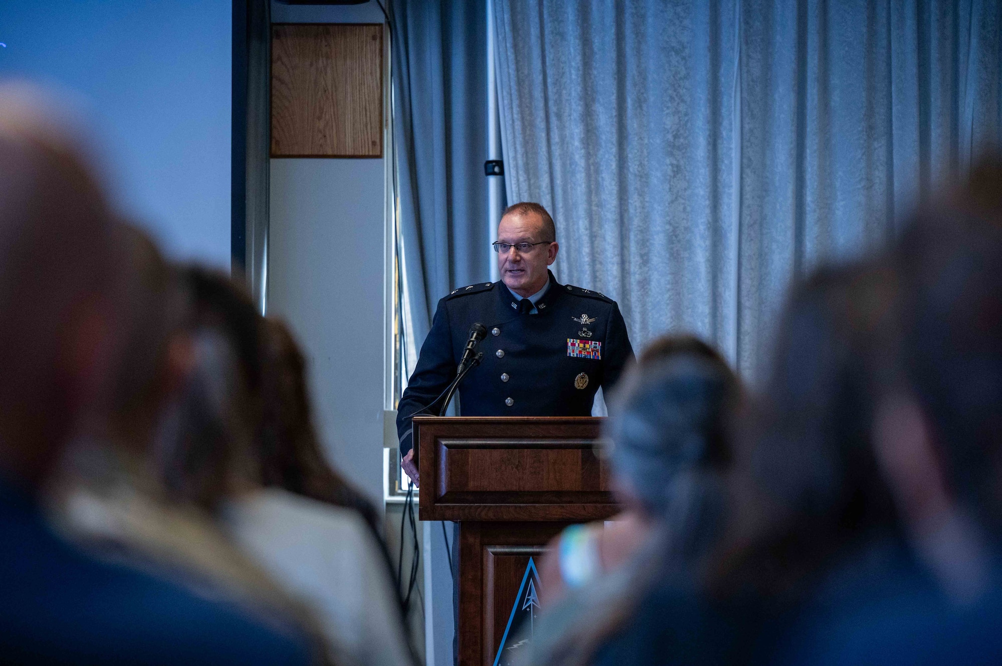 U.S. Space Force Maj. Gen. Timothy A. Sejba, Space Training and Readiness Command commander, delivers remarks during the Space Delta 10 change of command ceremony at Patrick Space Force Base, Florida, Aug. 7, 2024.