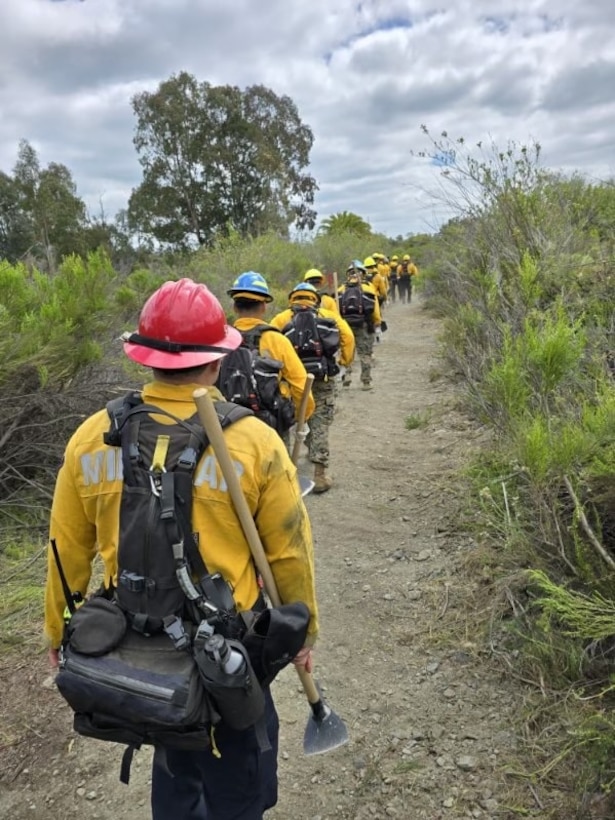 U.S. Marines with Marine Corps Air Station Miramar were activated during Semper Durus 24 April 24, 2024 on MCAS Miramar. The Marines underwent S-130 Firefighter Training and became part of the all Marine Hand Crew that was created to battle wildfires during the summer.