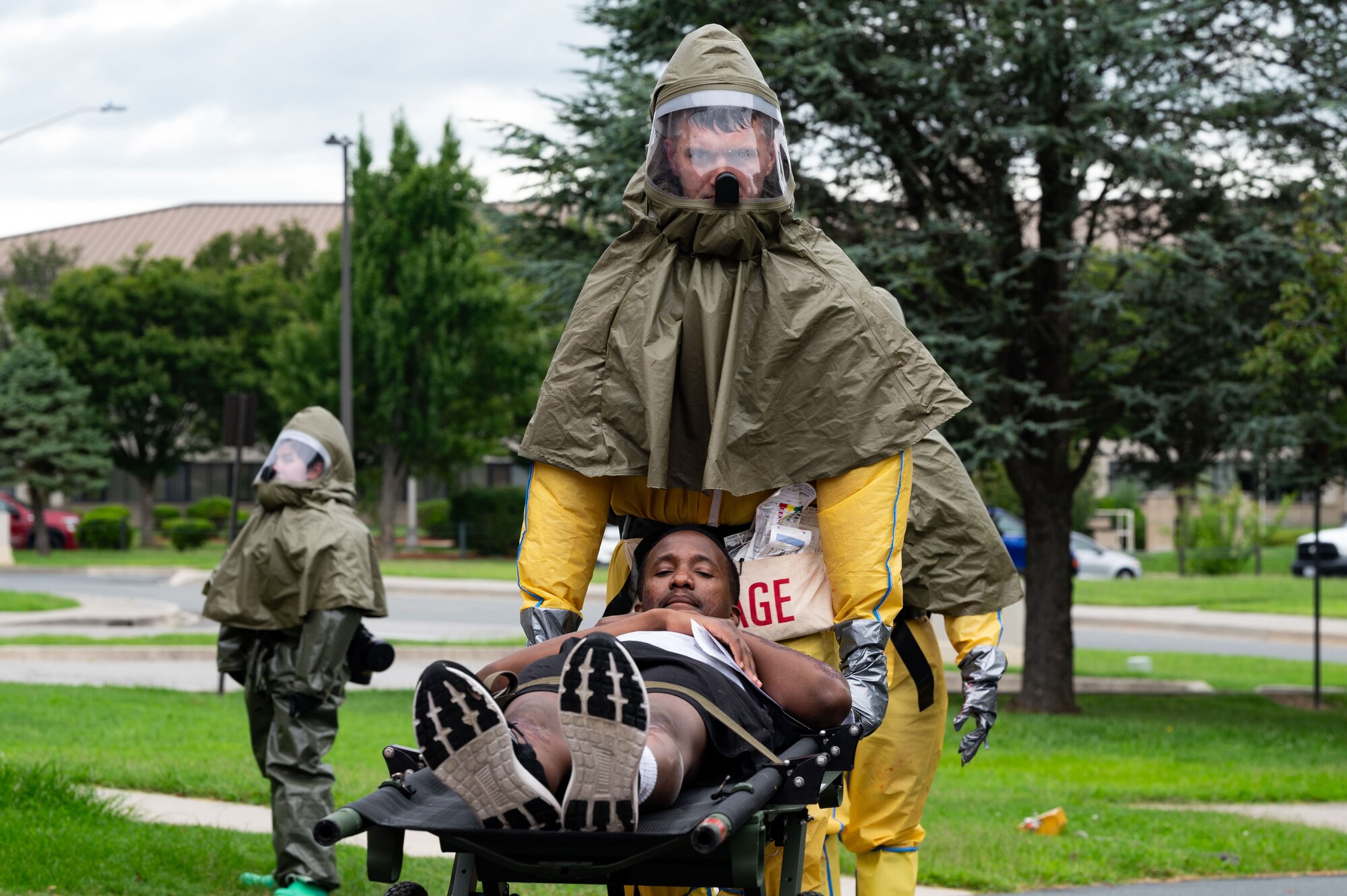 A Team Dover Airman uses a gurney to move a patient during the Ready Eagle II exercise at Dover Air Force Base, Delaware, Aug. 8, 2024. The exercise was used to test Medical Contingency Response Plan Readiness and the current response capabilities for mass casualty care. (U.S. Air Force photo by Senior Airman Dieondiere Jefferies)