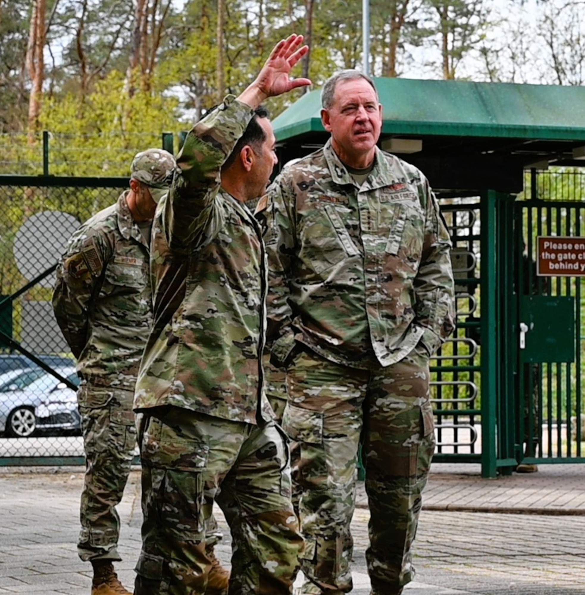 Gen. Hecker and Lt. Col. Alvarez greet each other.