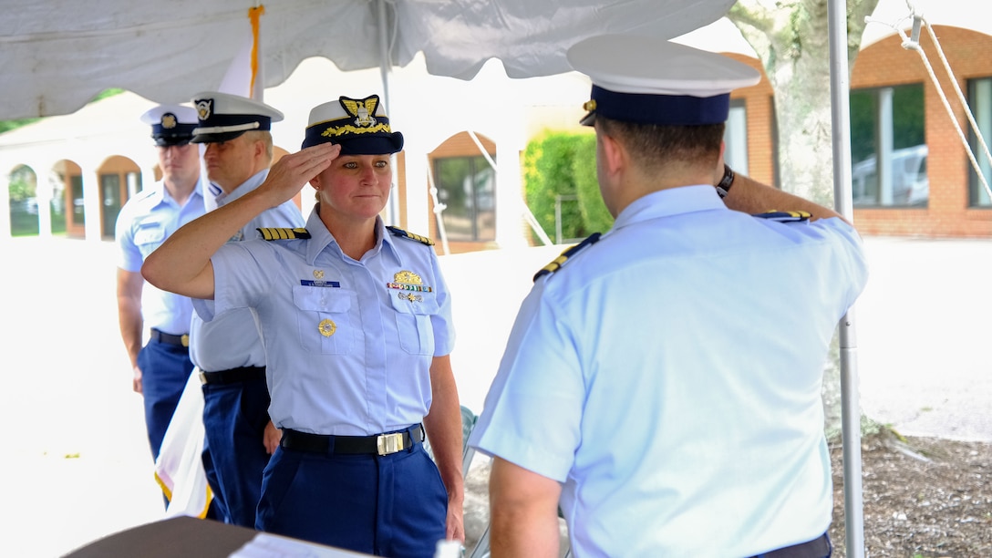 Lt. Pablo Ortiz assumed command of the newly established Coast Guard Marine Safety Unit Coram as the unit’s first commanding officer during an assumption of command ceremony held in Coram, New York, August 9, 2024. Capt. Elisa Garrity, the Coast Guard Sector Long Island Sound commander, presided over the ceremony. (U.S. Coast Guard photo by Petty Officer 3rd Class Breanna Boardman)