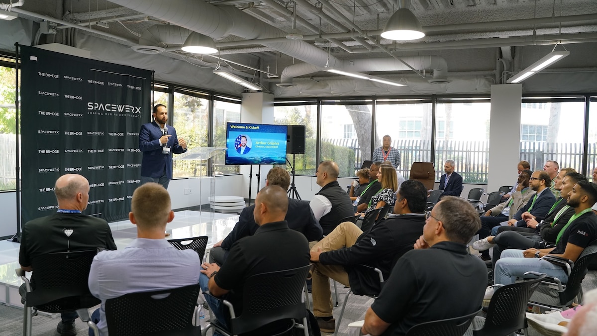 Arthur Grijalva, SpaceWERX Director welcomes the Defense Spaceport of the Future cohort during the Challenge Showcase event at the SpaceWERX hub in El Segunda, CA, June 10, 2024. SpaceWERX recently announced the launch of its latest I2A cohort, focused on two specific topics: advancing Alternative Positioning, Navigation and Timing, or AltPNT solutions and pioneering the Digital Spaceport of the Future. These initiatives underscore SpaceWERX's commitment to accelerating technological innovations in aerospace operations. (Courtesy Photo)
