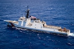 Legend-class cutter USCGC Midgett (WMSL 757) sails during the at-sea phase of Exercise Rim of the Pacific (RIMPAC) 2024. Twenty-nine nations, 40 surface ships, three submarines, 14 national land forces, more than 150 aircraft and 25,000 personnel are participating in RIMPAC in and around the Hawaiian Islands, June 27 to Aug. 1. The world’s largest international maritime exercise, RIMPAC provides a unique training opportunity while fostering and sustaining cooperative relationships among participants critical to ensuring the safety of sea lanes and security on the world’s oceans. RIMPAC 2024 is the 29th exercise in the series that began in 1971. (U.S. Navy photo by Mass Communication Specialist 2nd Class Terrin Hartman)