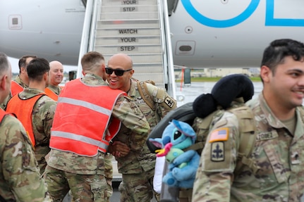 Approximately 100 Soldiers of “Bison” Company, as they are affectionally known, returned after a nine-month deployment to Kuwait as part of Operation Spartan Shield.