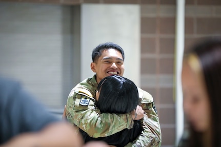 Approximately 100 Soldiers of “Bison” Company, as they are affectionally known, returned after a nine-month deployment to Kuwait as part of Operation Spartan Shield.