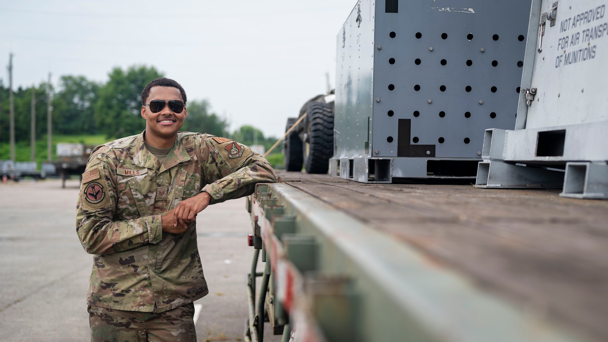 U.S. Air Force Staff Sgt. Ronnie Mills, 51st Logistics Readiness Squadron inbound cargo supplies supervisor, poses for a photo after a training event at Osan Air Base, Republic of Korea, Aug. 8, 2024. Mills expressed the importance of training through practical application so Airmen can ensure safe, secure and quick operations for any scenario. (U.S. Air Force photo by Senior Airman Sabrina Fuller-Judd)