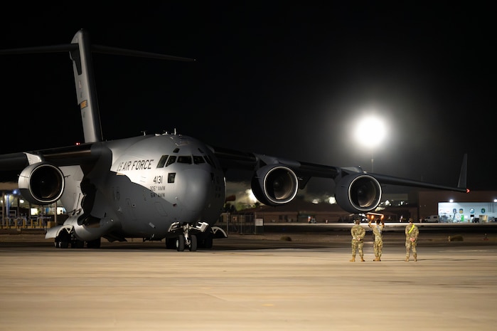 C-17 being marshalled on the flightline
